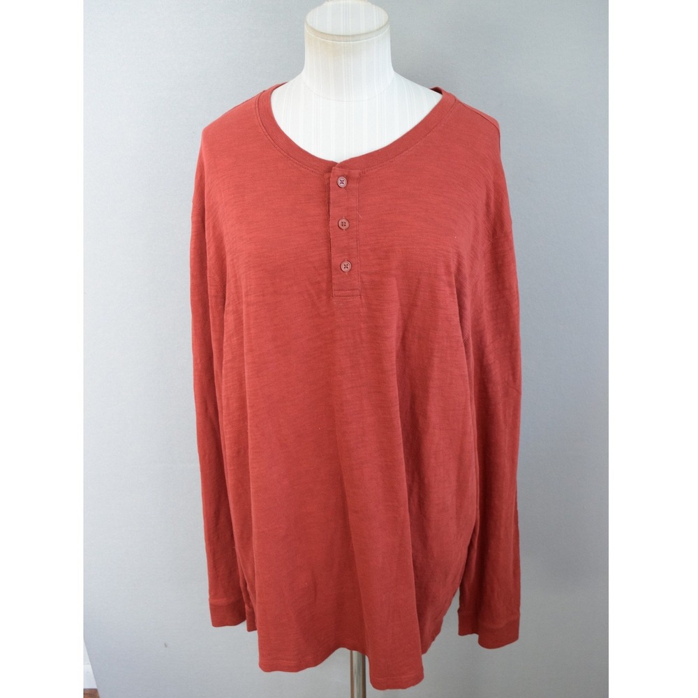 Vince Henley Shirt XL Rust Orange Red Long Sleeve Slub Cotton Mens MS1309385